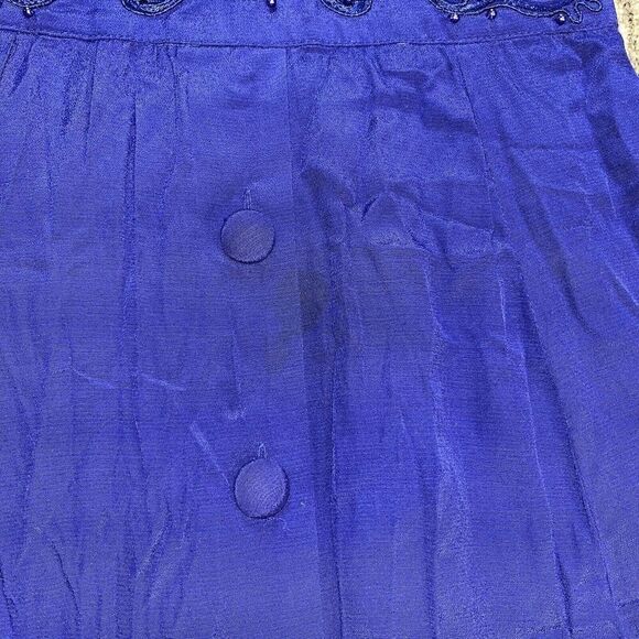 VTG 90s Karin Stevens Dress Blue Midi LS Embroidery Beads Secretary Geek - Picture 5 of 14